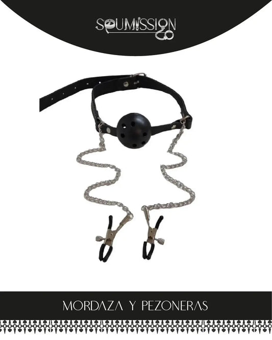 Set Mordaza Y Pezoneras De Silicona Con Ajuste Ajustable by lamoresex
