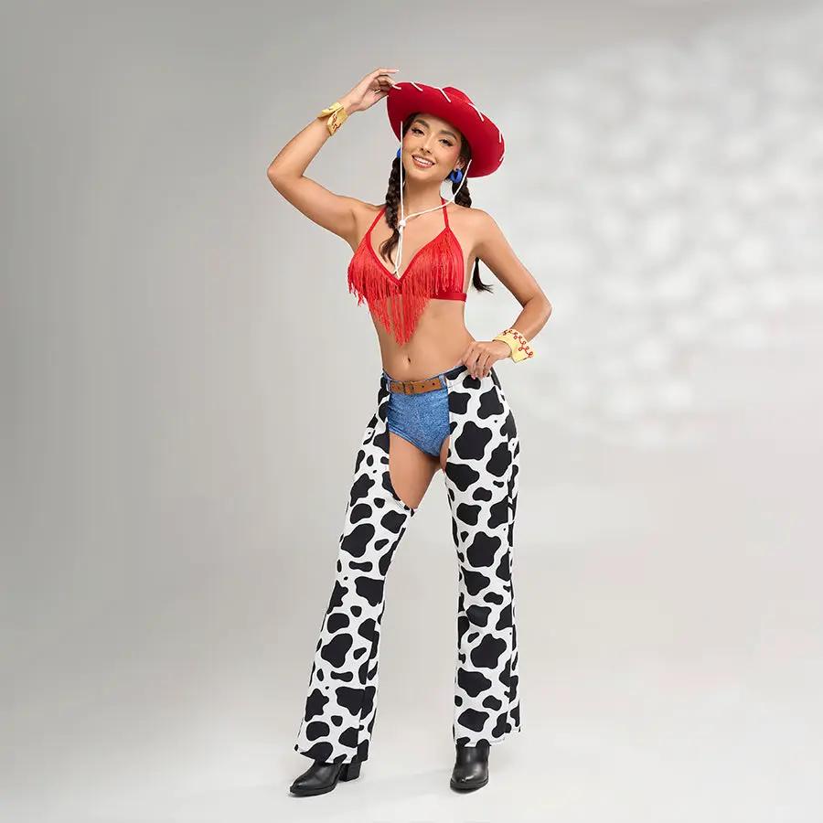 Miss Rodeo Disfraz Cowboy Con Top Rojo Y Short Denim Con Chaparreras by CEREZA LINGERIE