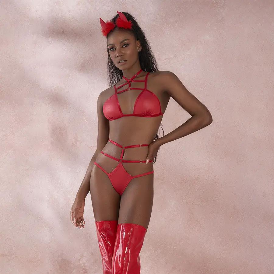 Katia Disfraz Diabla Rojo Poliéster Elastano Top Entrelazado by HENTAI FANTASY