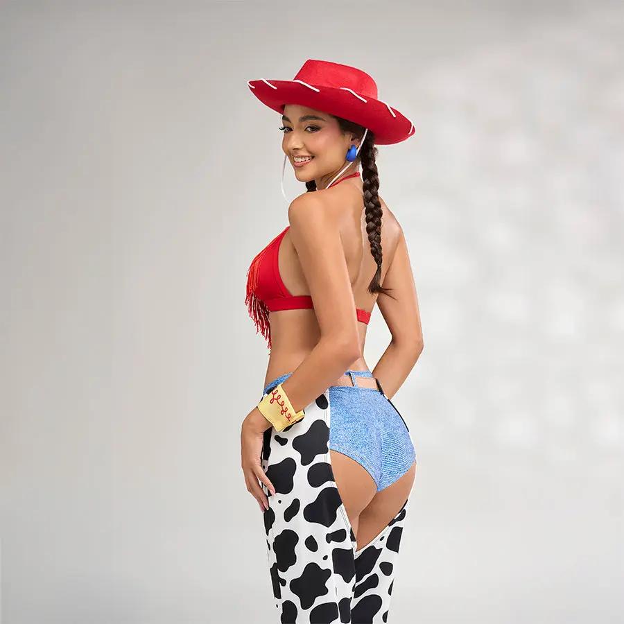 Miss Rodeo Disfraz Cowboy Con Top Rojo Y Short Denim Con Chaparreras by CEREZA LINGERIE